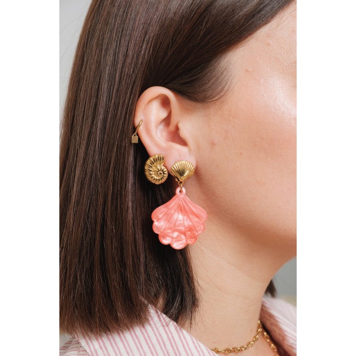 BOUCLES COQUILLAGES ACIER INOXYDABLE GOLD PETIT PRIX