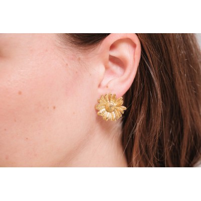 BOUCLES PUCES FLEURS MARTELEES ACIER INOXYDABLE GOLD PETIT PRIX