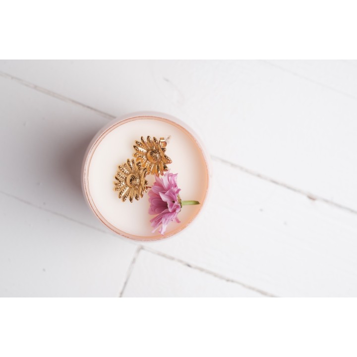 BOUCLES PUCES FLEURS MARTELEES ACIER INOXYDABLE GOLD PETIT PRIX