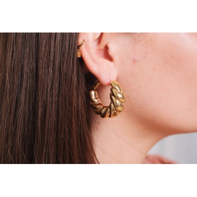 BOUCLES CREOLES TORSADEES ACIER INOXYDABLE GOLD PETIT PRIX