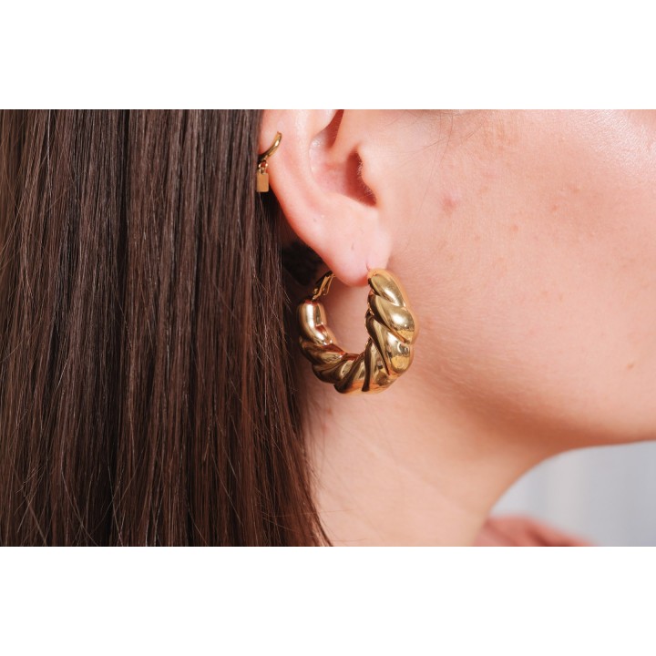 BOUCLES CREOLES TORSADEES ACIER INOXYDABLE GOLD PETIT PRIX