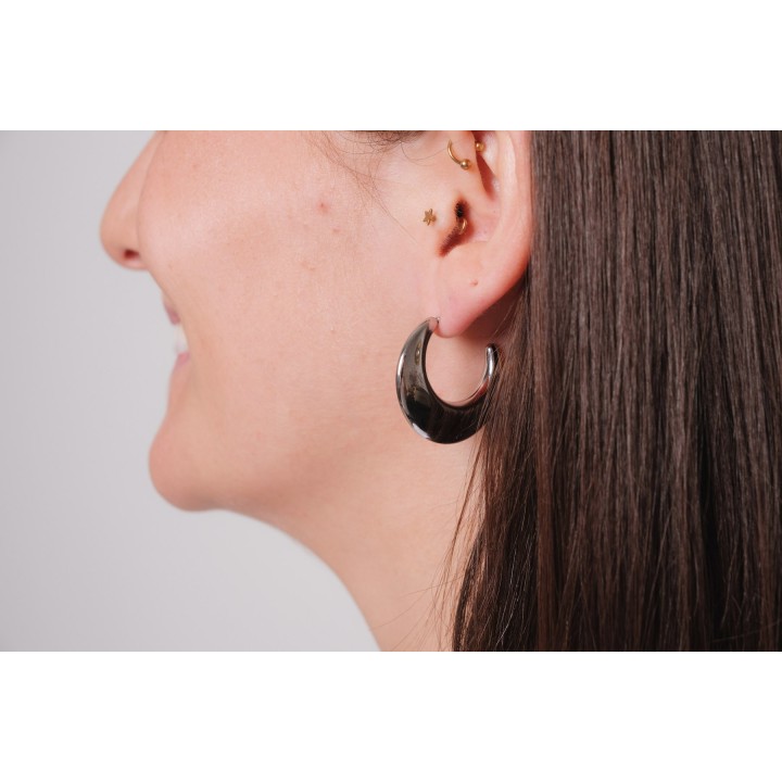 BOUCLES CREOLES LUNES MIROIR ACIER INOXYDABLE SILVER PETIT PRIX