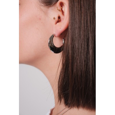 BOUCLES CREOLES LUNES MIROIR ACIER INOXYDABLE SILVER PETIT PRIX