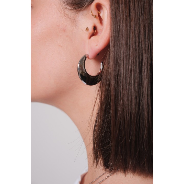 BOUCLES CREOLES LUNES MIROIR ACIER INOXYDABLE SILVER PETIT PRIX