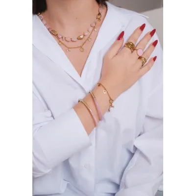 BAGUE PASTILLE RONDE ROSE ACIER INOXYDABLE GOLD PETIT PRIX
