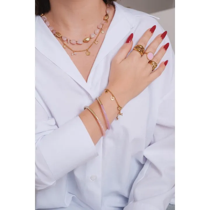 BAGUE PASTILLE RONDE ROSE ACIER INOXYDABLE GOLD PETIT PRIX