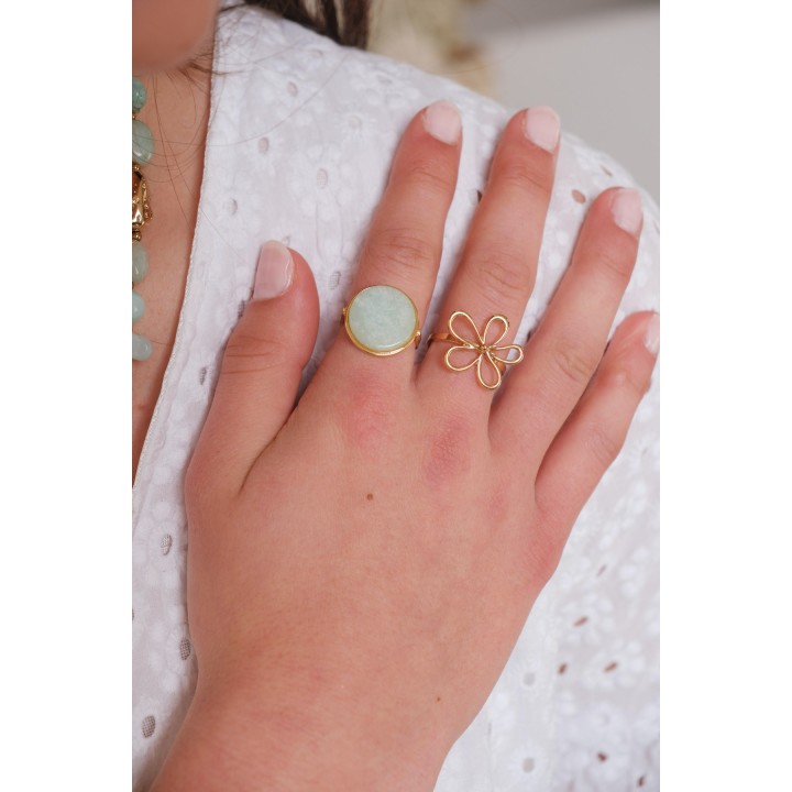 BAGUE PASTILLE RONDE VERTE ACIER INOXYDABLE GOLD PETIT PRIX