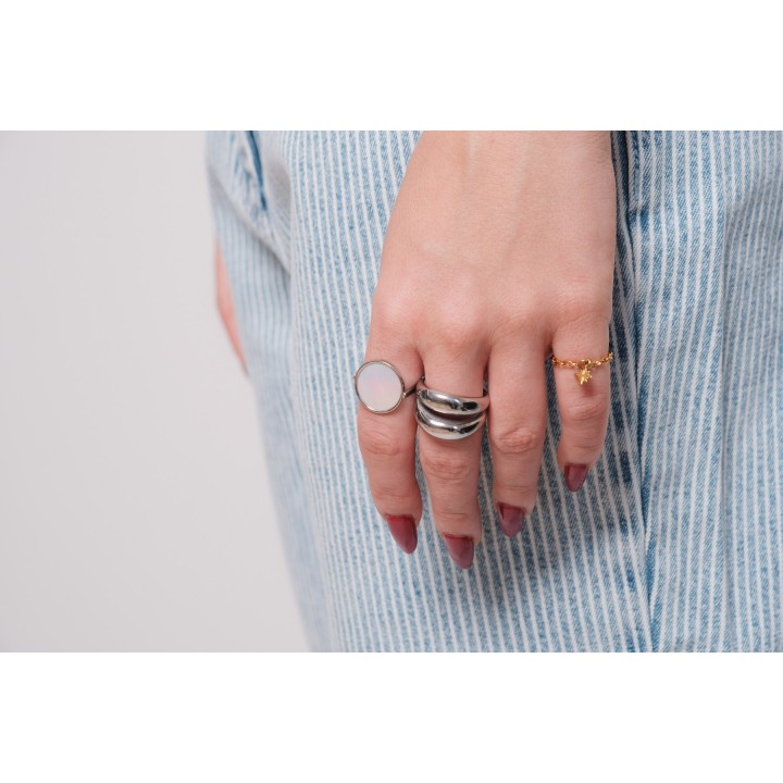 BAGUE PASTILLE RONDE NACRE ACIER INOXYDABLE SILVER PETIT PRIX