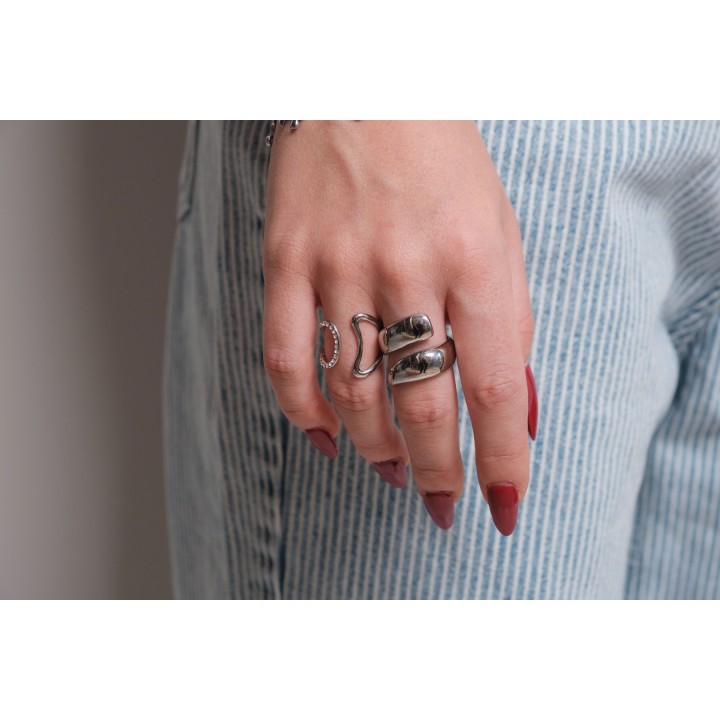 BAGUE ELASTIQUE COEUR ET ETOILE ACIER INOXYDABLE GOLD PETIT PRIX