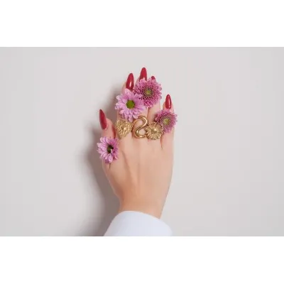 BAGUE FLEUR MARTELEE ACIER INOXYDABLE GOLD PETIT PRIX