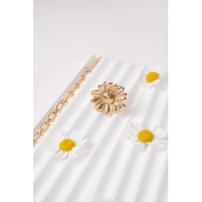 BAGUE FLEUR MARTELEE ACIER INOXYDABLE GOLD PETIT PRIX
