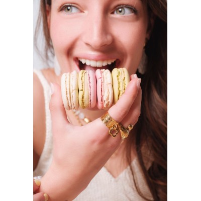 BAGUE LARGE TREFLE ACIER INOXYDABLE GOLD PETIT PRIX