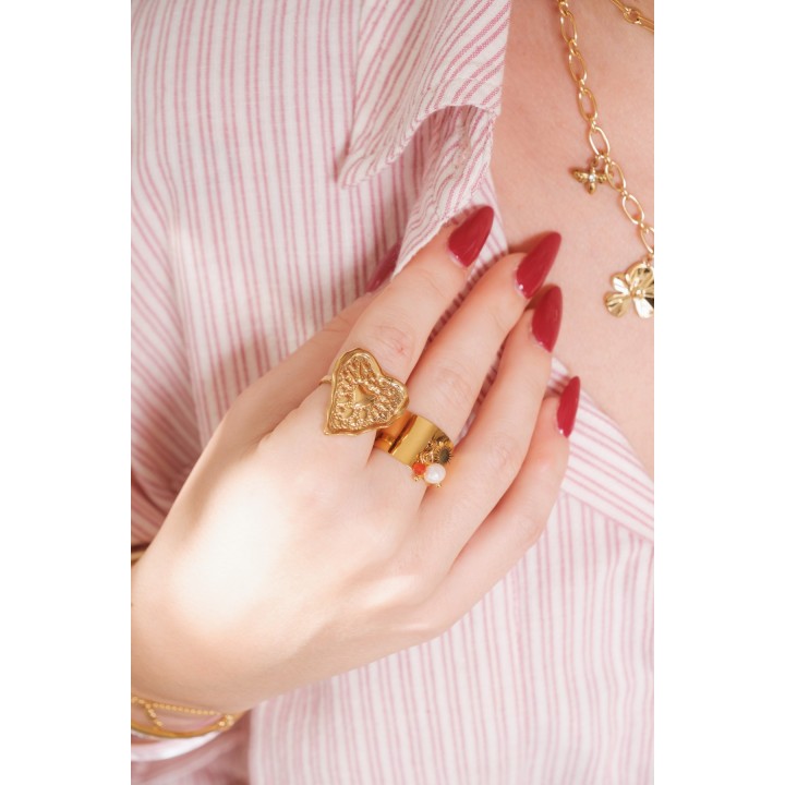 BAGUE COEUR MARTELE ACIER INOXYDABLE GOLD PETIT PRIX