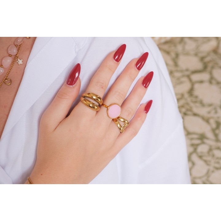 BAGUE ANNEAUX ENTRELACES ACIER INOXYDABLE GOLD PETIT PRIX