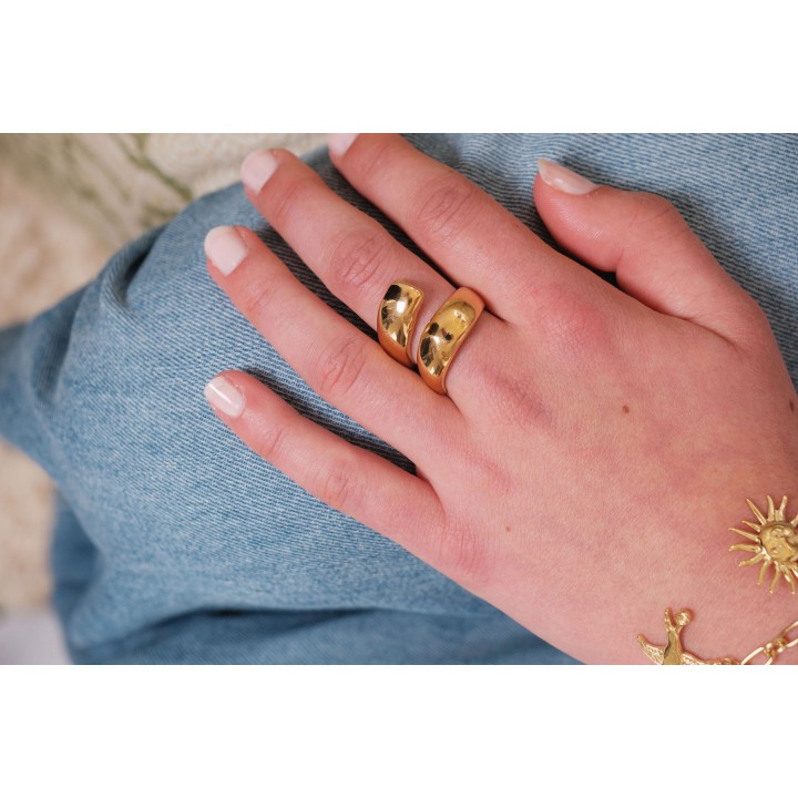 BAGUE RONDE MARTELEE ACIER INOXYDABLE GOLD PETIT PRIX