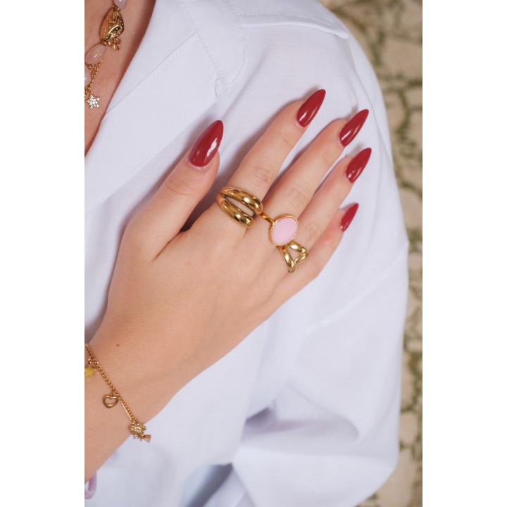 BAGUE ANNEAU DOUBLE EVASE ACIER INOXYDABLE GOLD PETIT PRIX