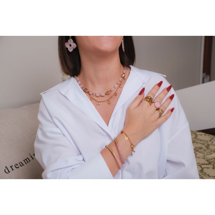 BAGUE ANNEAU DOUBLE EVASE ACIER INOXYDABLE GOLD PETIT PRIX