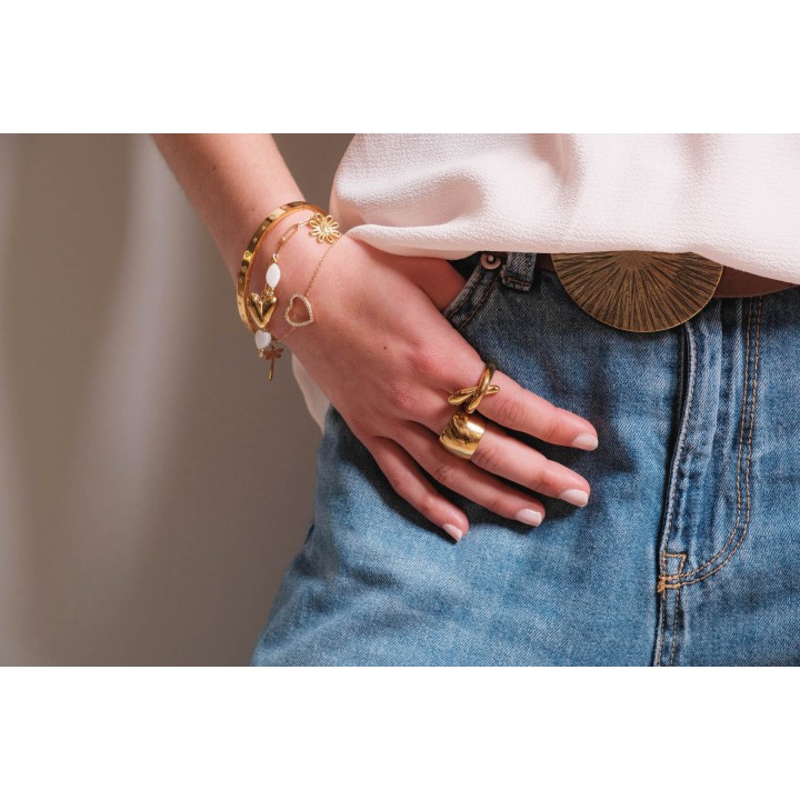 BAGUE RONDE MARTELEE ACIER INOXYDABLE GOLD PETIT PRIX
