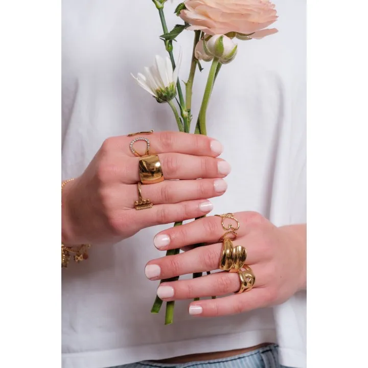 BAGUE ANNEAU EVASE GOUTTE ACIER INOXYDABLE GOLD PETIT PRIX