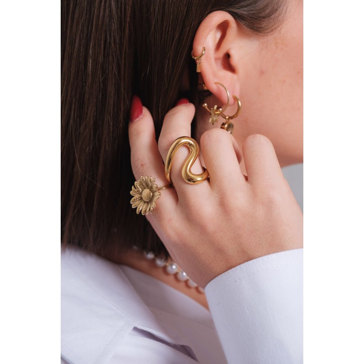 BAGUE RONDE MARTELEE ACIER INOXYDABLE GOLD PETIT PRIX