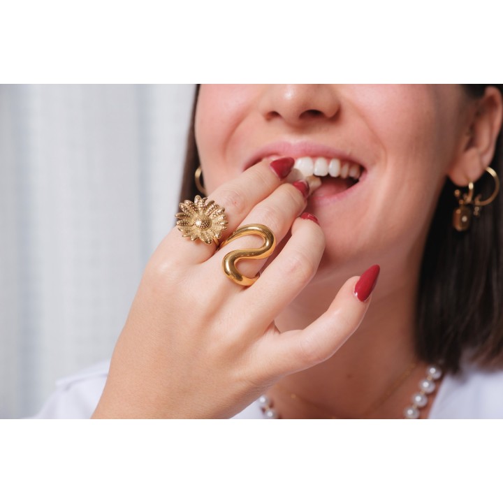 BAGUE RONDE MARTELEE ACIER INOXYDABLE GOLD PETIT PRIX
