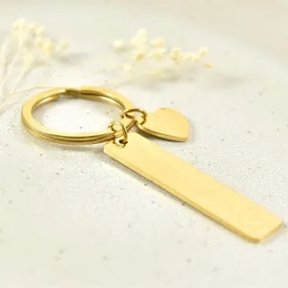 PORTE CLEFS COEUR RECTANGLE PERSONNALISABLE ACIER INOXYDABLE GOLD