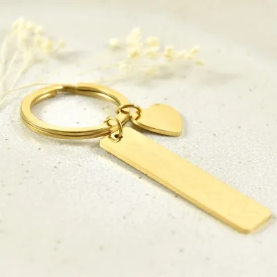 PORTE CLEFS COEUR RECTANGLE PERSONNALISABLE ACIER INOXYDABLE GOLD