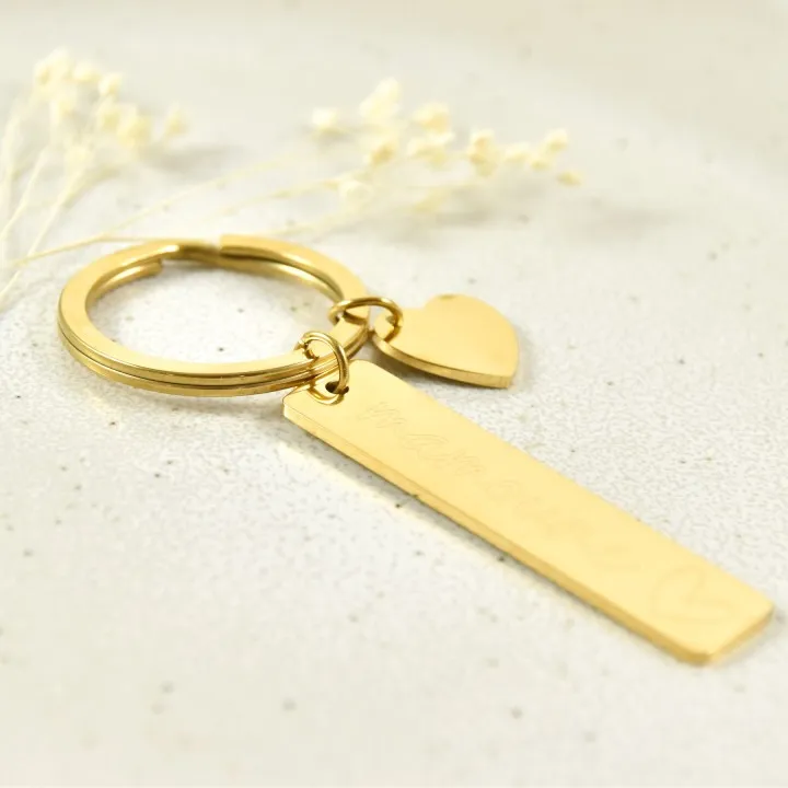 PORTE CLEFS COEUR RECTANGLE PERSONNALISABLE ACIER INOXYDABLE GOLD