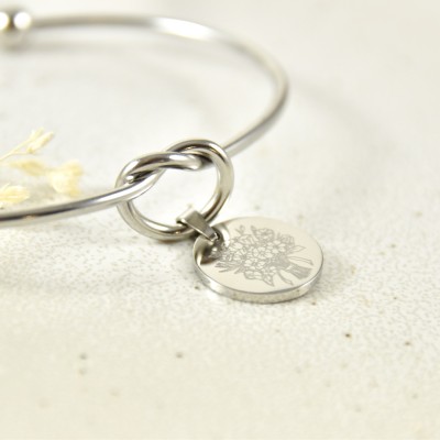 JONC NOEUD MEDAILLE RONDE PERSONNALISABLE ACIER INOXYDABLE SILVER