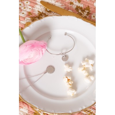 JONC NOEUD MEDAILLE RONDE PERSONNALISABLE ACIER INOXYDABLE SILVER