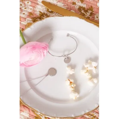 JONC NOEUD MEDAILLE RONDE PERSONNALISABLE ACIER INOXYDABLE SILVER