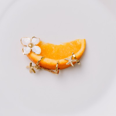 BOUCLE DOUBLE ETOILE DE MER ACIER INOXYDABLE GOLD PETIT PRIX