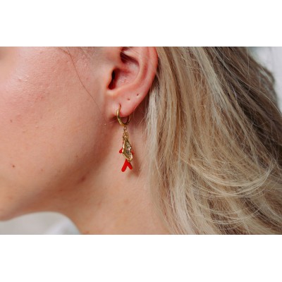 BOUCLE CORAIL ET COQUILLAGE ACIER INOXYDABLE GOLD PETIT PRIX
