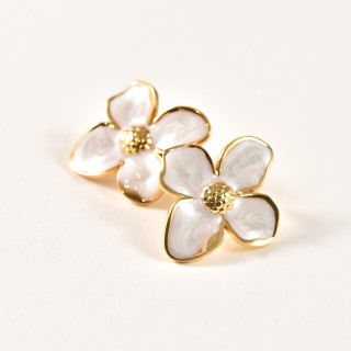 BOUCLES FLEURS BLANC NACRE ACIER INOXYDABLE GOLD PETIT PRIX