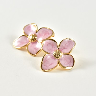 BOUCLES FLEURS ROSE MARBRE ACIER INOXYDABLE GOLD PETIT PRIX