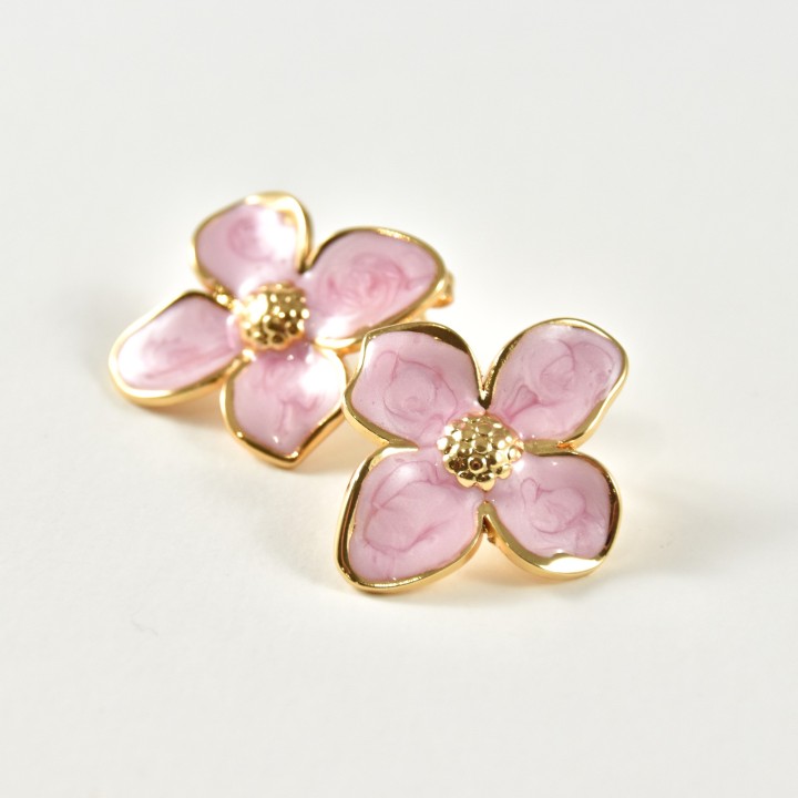 BOUCLES FLEURS ROSE MARBRE ACIER INOXYDABLE GOLD PETIT PRIX