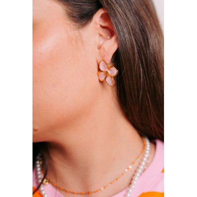 BOUCLES FLEURS ROSE MARBRE ACIER INOXYDABLE GOLD PETIT PRIX