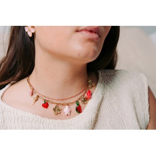 COLLIER MAILLE CLASSIQUE PERLES ROSES ACIER INOX GOLD PETIT PRIX