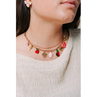 COLLIER MAILLE CLASSIQUE PERLES ROSES ACIER INOX GOLD PETIT PRIX