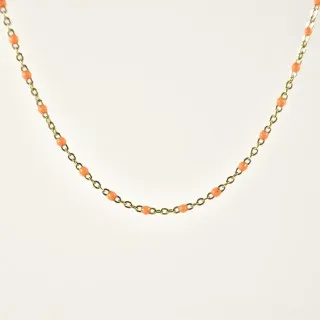 COLLIER MAILLE CLASSIQUE PERLES ORANGES ACIER INOX GOLD PETIT PRIX