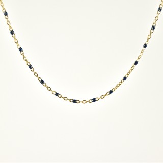 COLLIER MAILLE CLASSIQUE PERLES BLEUES ACIER INOX GOLD PETIT PRIX