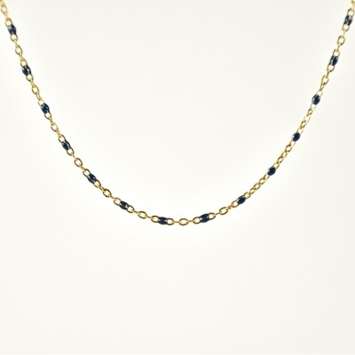 COLLIER MAILLE CLASSIQUE PERLES BLEUES ACIER INOX GOLD PETIT PRIX