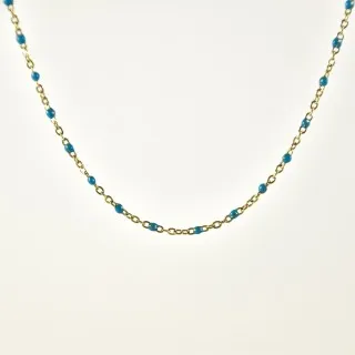 COLLIER MAILLE CLASSIQUE PERLES TURQUOISE ACIER INOX GOLD PETIT PRIX