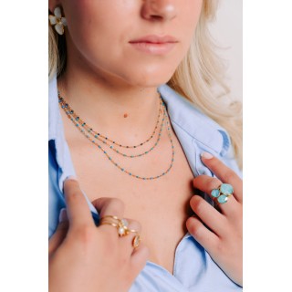 COLLIER MAILLE CLASSIQUE PERLES BLEUES ACIER INOX GOLD PETIT PRIX