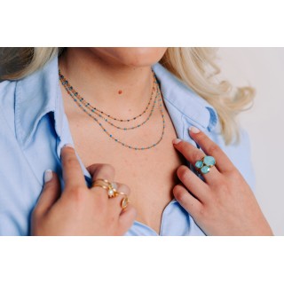 COLLIER MAILLE CLASSIQUE PERLES BLEU CIEL ACIER INOX GOLD PETIT PRIX