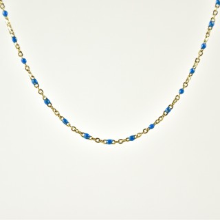COLLIER MAILLE CLASSIQUE PERLES BLEU CIEL ACIER INOX GOLD PETIT PRIX