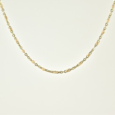 COLLIER MAILLE CLASSIQUE PERLES BEIGES ACIER INOX GOLD PETIT PRIX