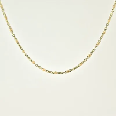COLLIER MAILLE CLASSIQUE PERLES BEIGES ACIER INOX GOLD PETIT PRIX