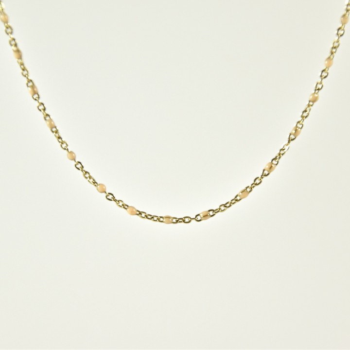 COLLIER MAILLE CLASSIQUE PERLES BEIGES ACIER INOX GOLD PETIT PRIX