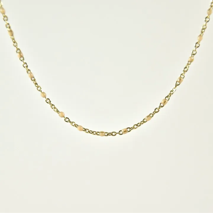 COLLIER MAILLE CLASSIQUE PERLES BEIGES ACIER INOX GOLD PETIT PRIX